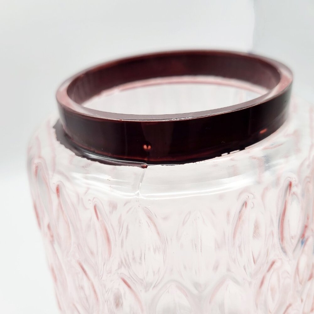 Pink Textured Ovals Pressed Glass Vase 8" Ugly Rim Paint - Picture 8 of 11